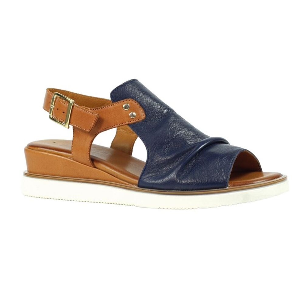 Lunar Womens/Ladies Steffi Leather Wedge Sandals / Navy